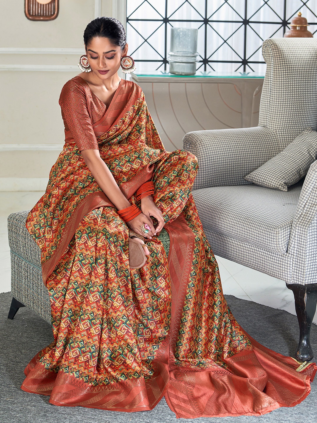 

Satrani Zari Banarasi Saree, Orange