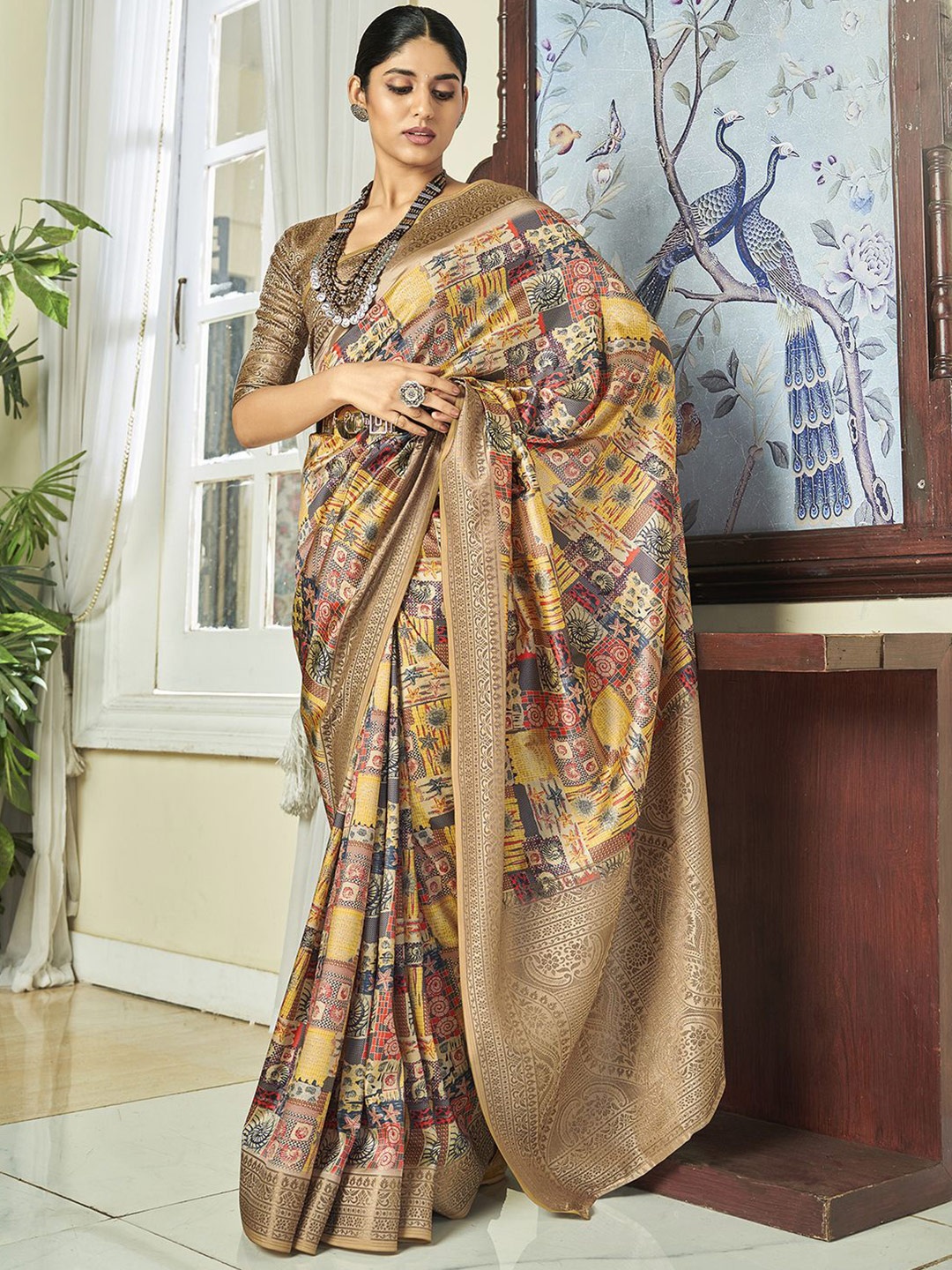 

Satrani Abstract Zari Woven Design Saree, Yellow