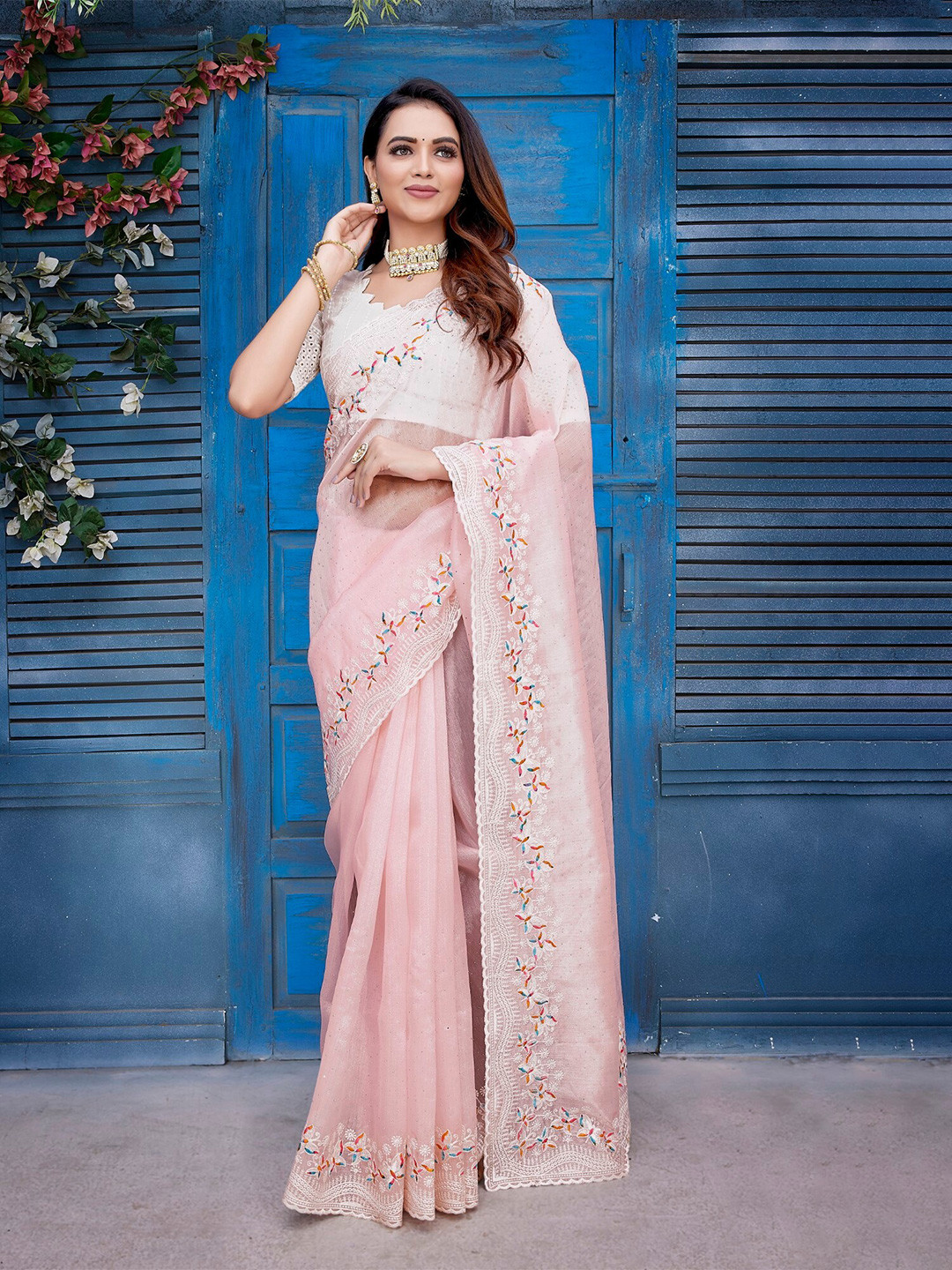 

LeeliPeeri Designer Embellished Beads and Stones Heavy Work Tussar Saree, Pink