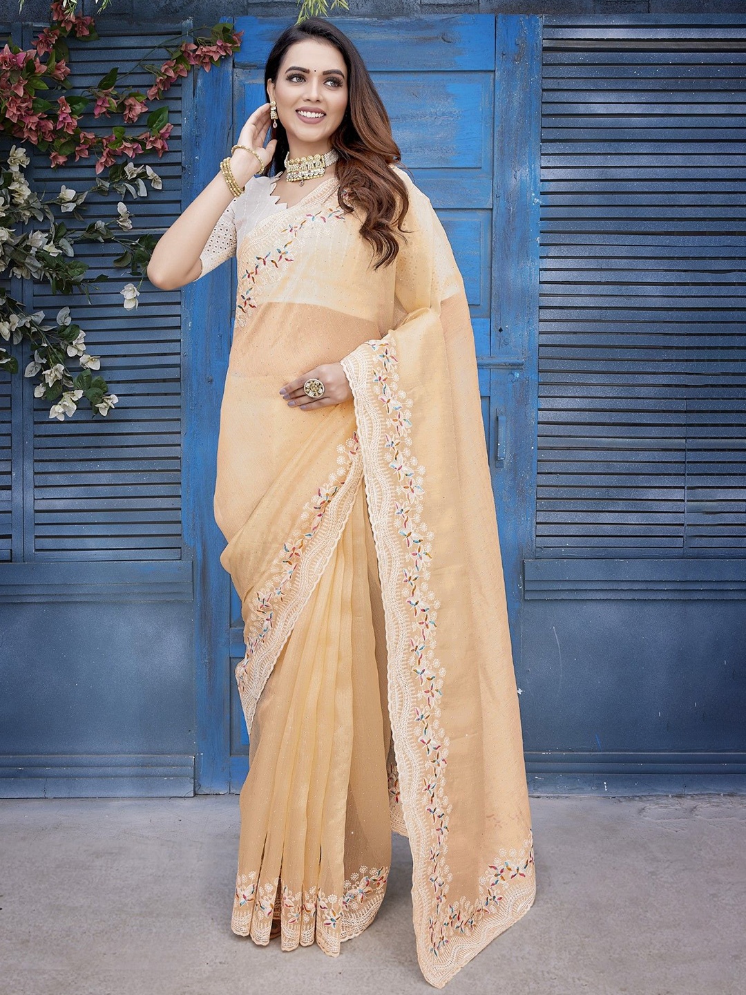 

LeeliPeeri Designer Floral Embroidered Tussar Saree, Orange