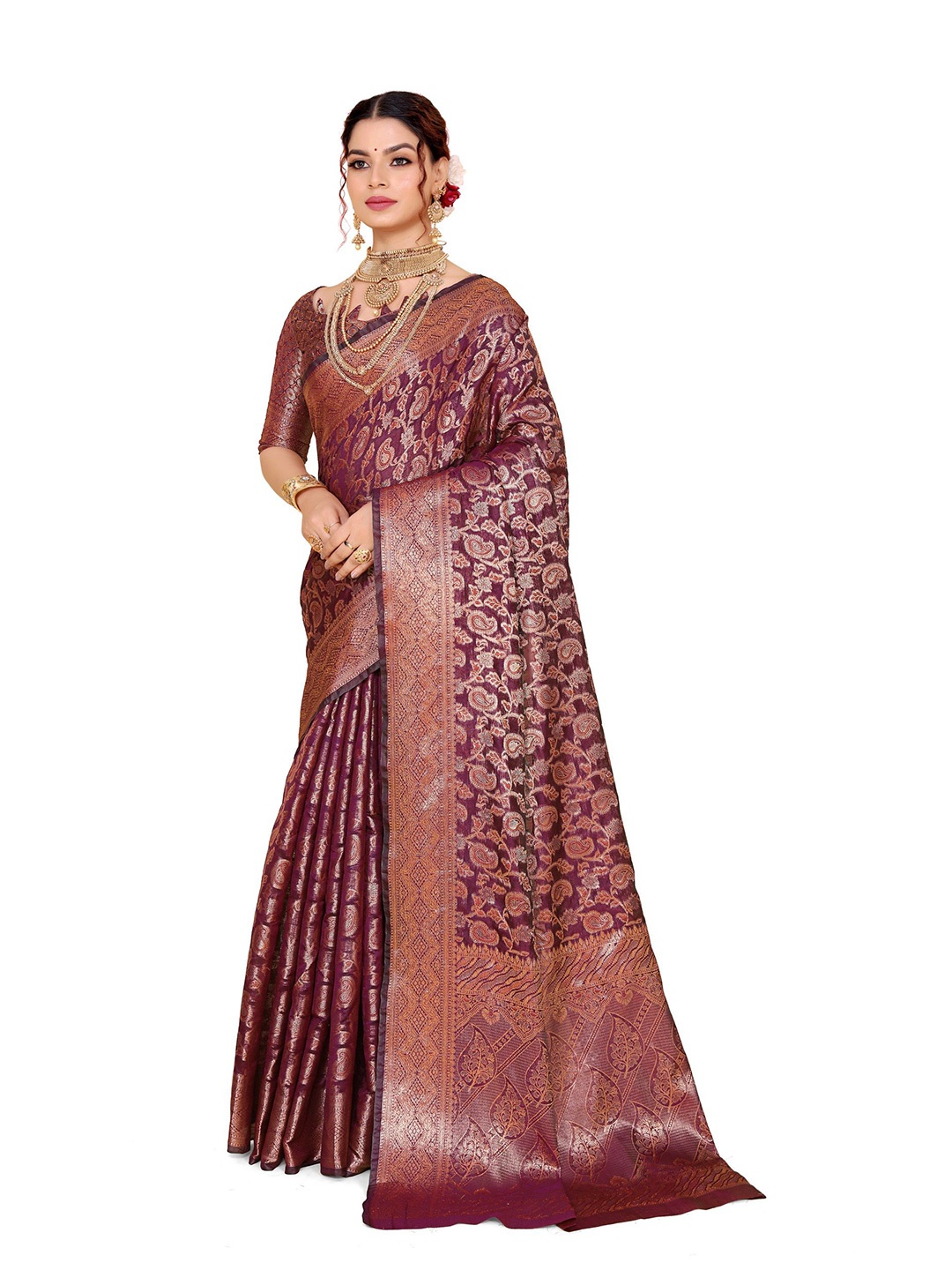 

AKSH FASHION Woven Design Organza Banarasi Saree, Magenta