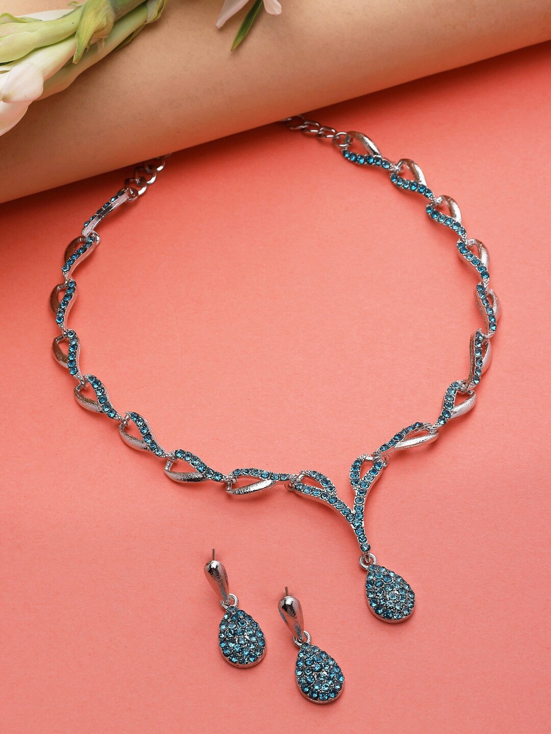 

ZENEME Silver-Plated Cubic Zirconia-Studded Jewellery Set