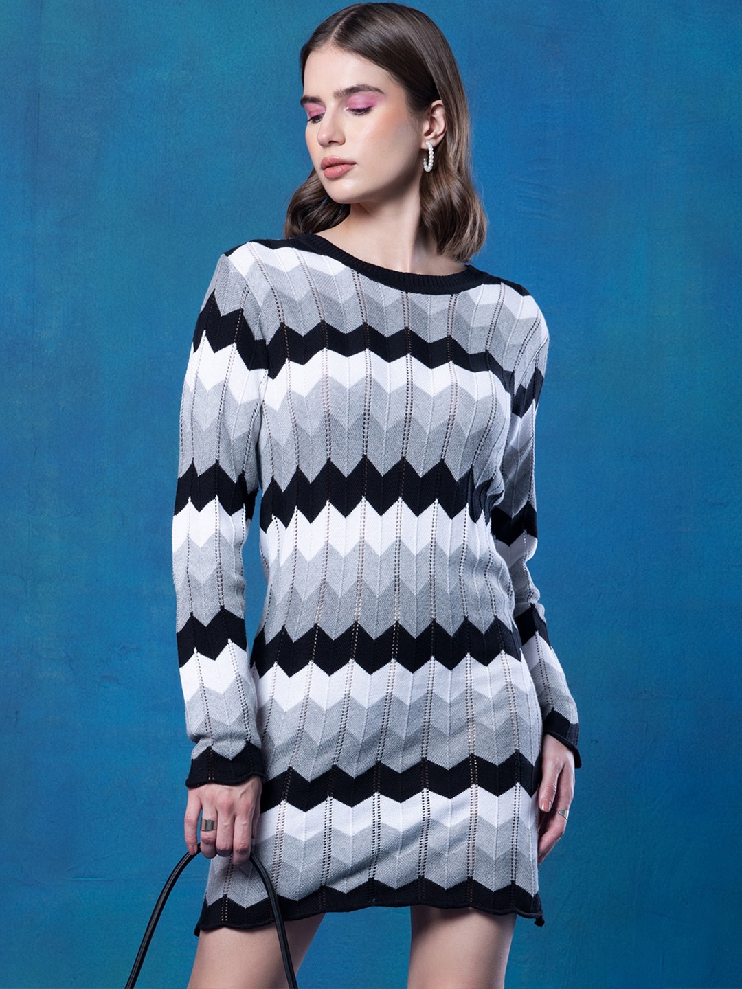 

FabAlley Grey Round Neck Acrylic Sweater Dress