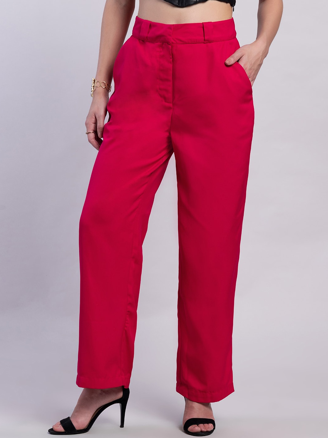 

FabAlley Women High-Rise Parallel Trousers, Pink