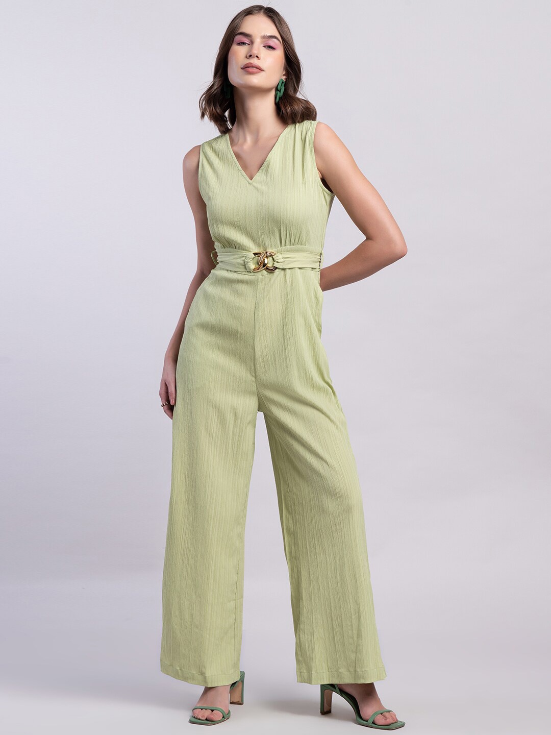 

FabAlley Green V-Neck Basic Jumpsuit