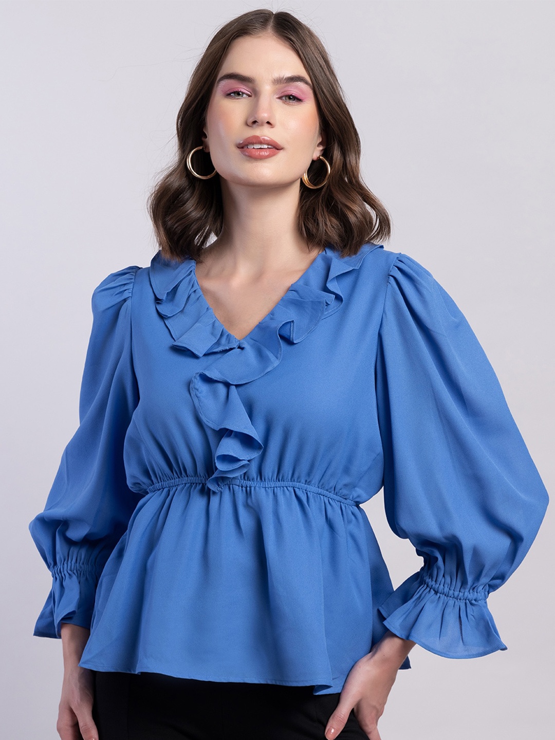 

FabAlley Puff Sleeve Cinched Waist Top, Blue
