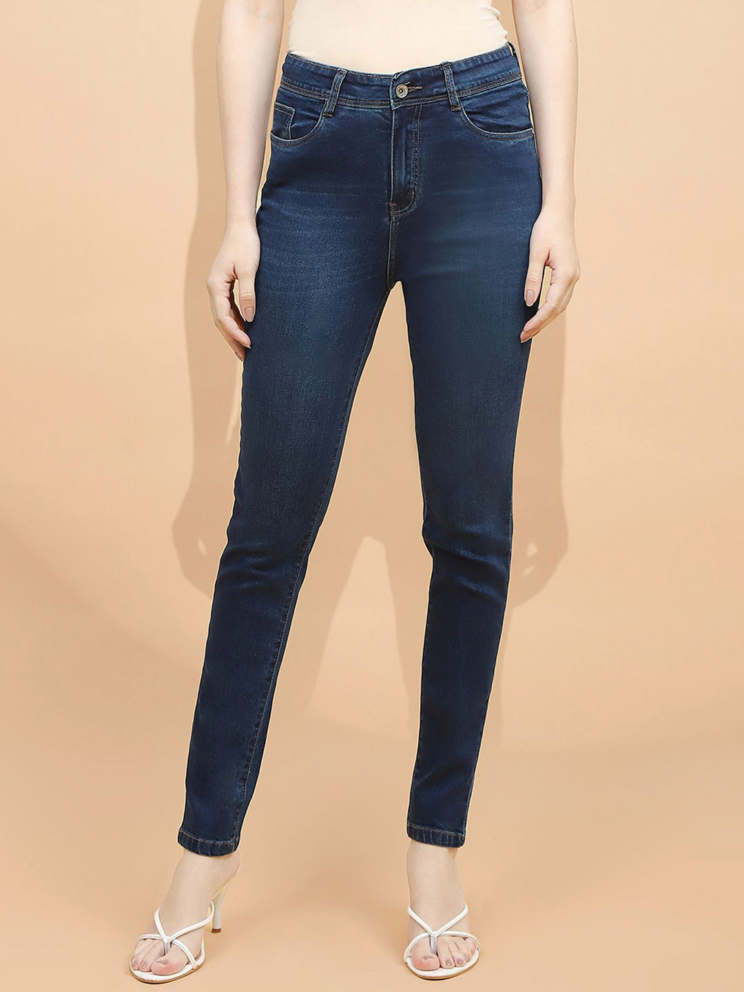 

Global Republic Women Smart Slim Fit High-Rise Light Fade Clean Look Stretchable Jeans, Blue