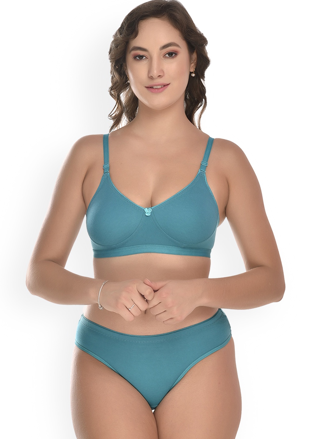 

elina Non Padded Cotton Lingerie Set, Blue