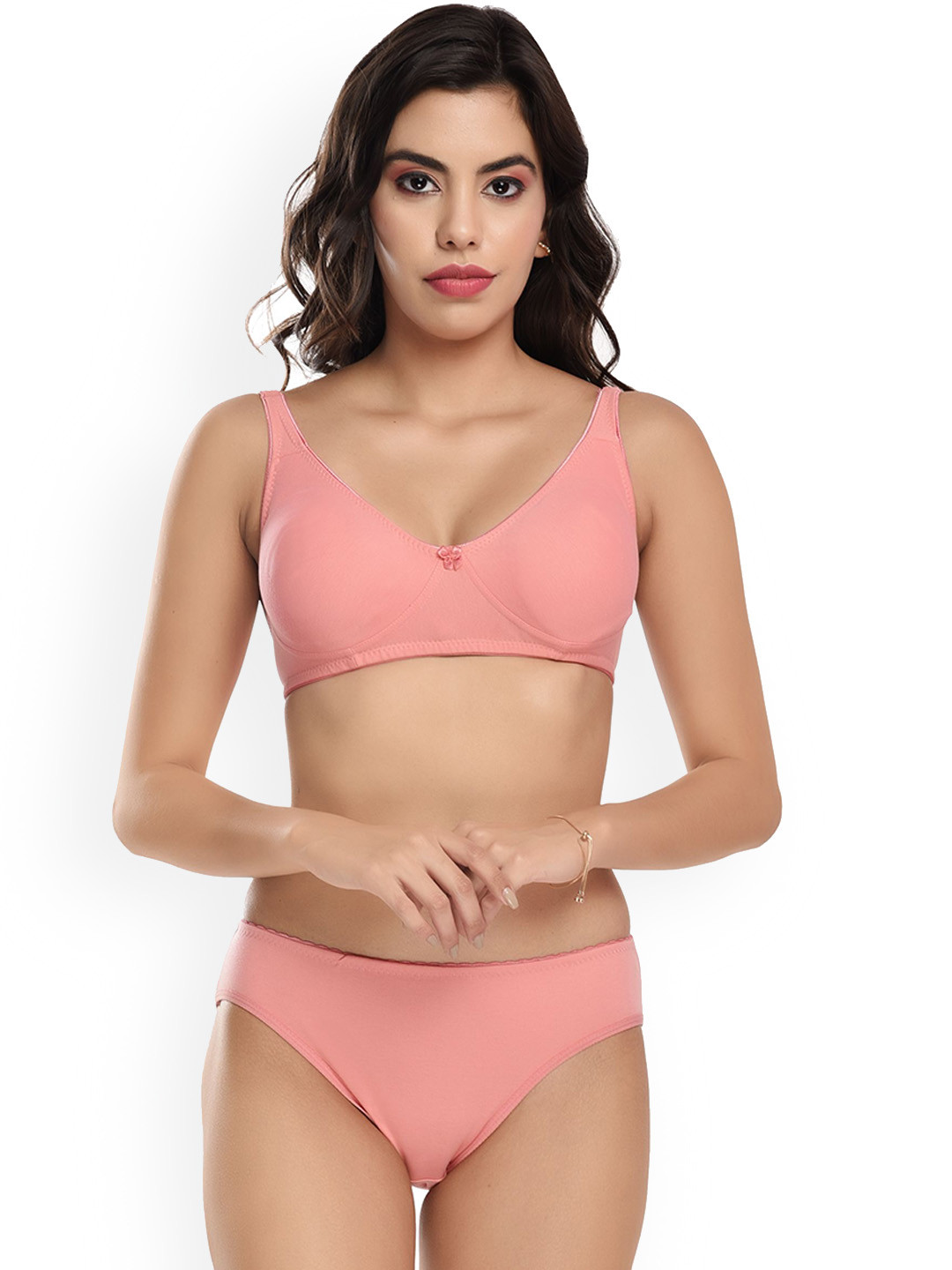 

elina Non Padded Cotton Lingerie Set, Pink