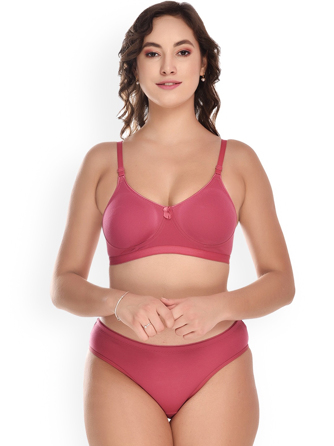 

elina Non Padded Cotton Lingerie Set, Pink