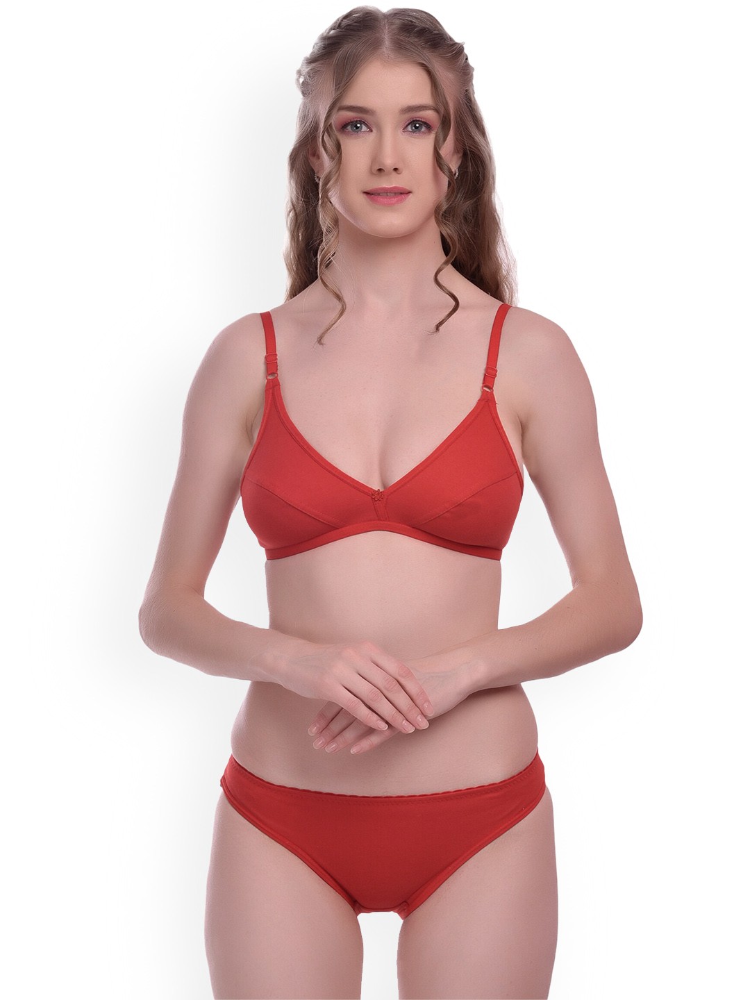 

elina Non Padded Cotton Lingerie Set, Red