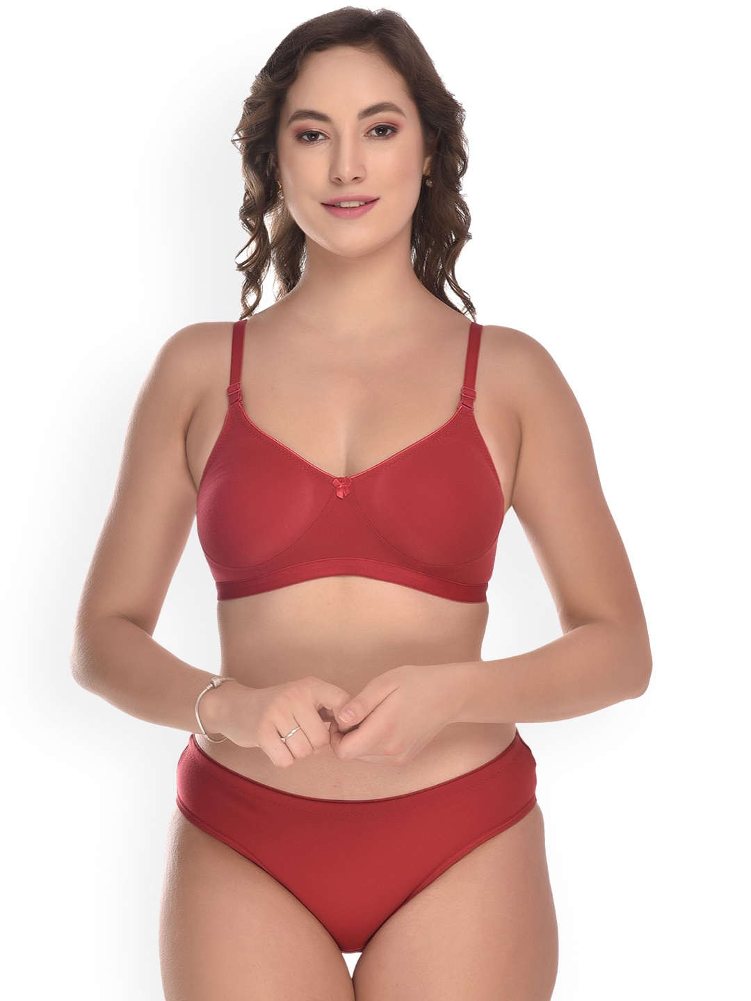 

elina Non Padded Cotton Lingerie Set, Maroon
