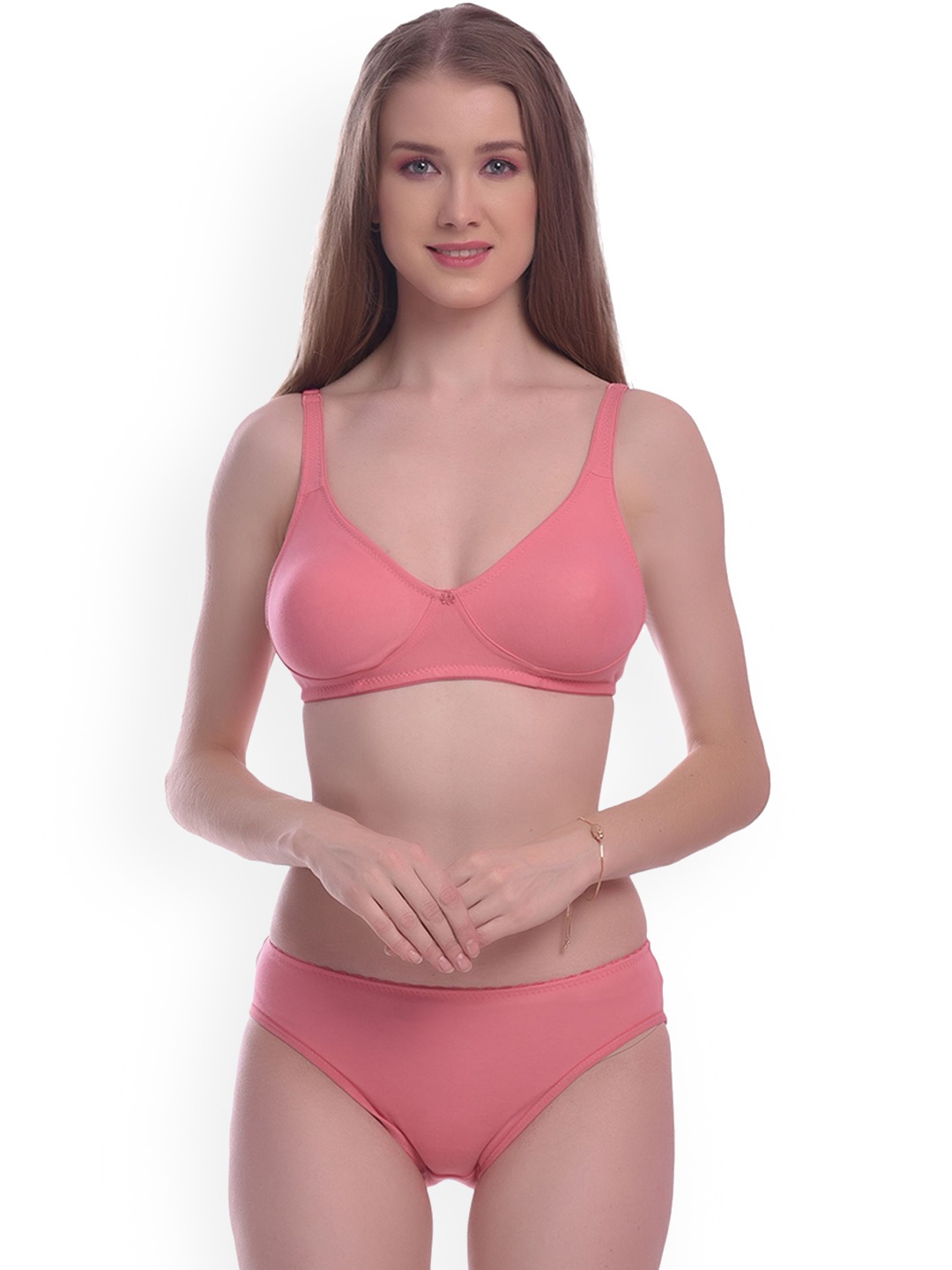 

elina Non Padded Cotton Lingerie Set, Peach