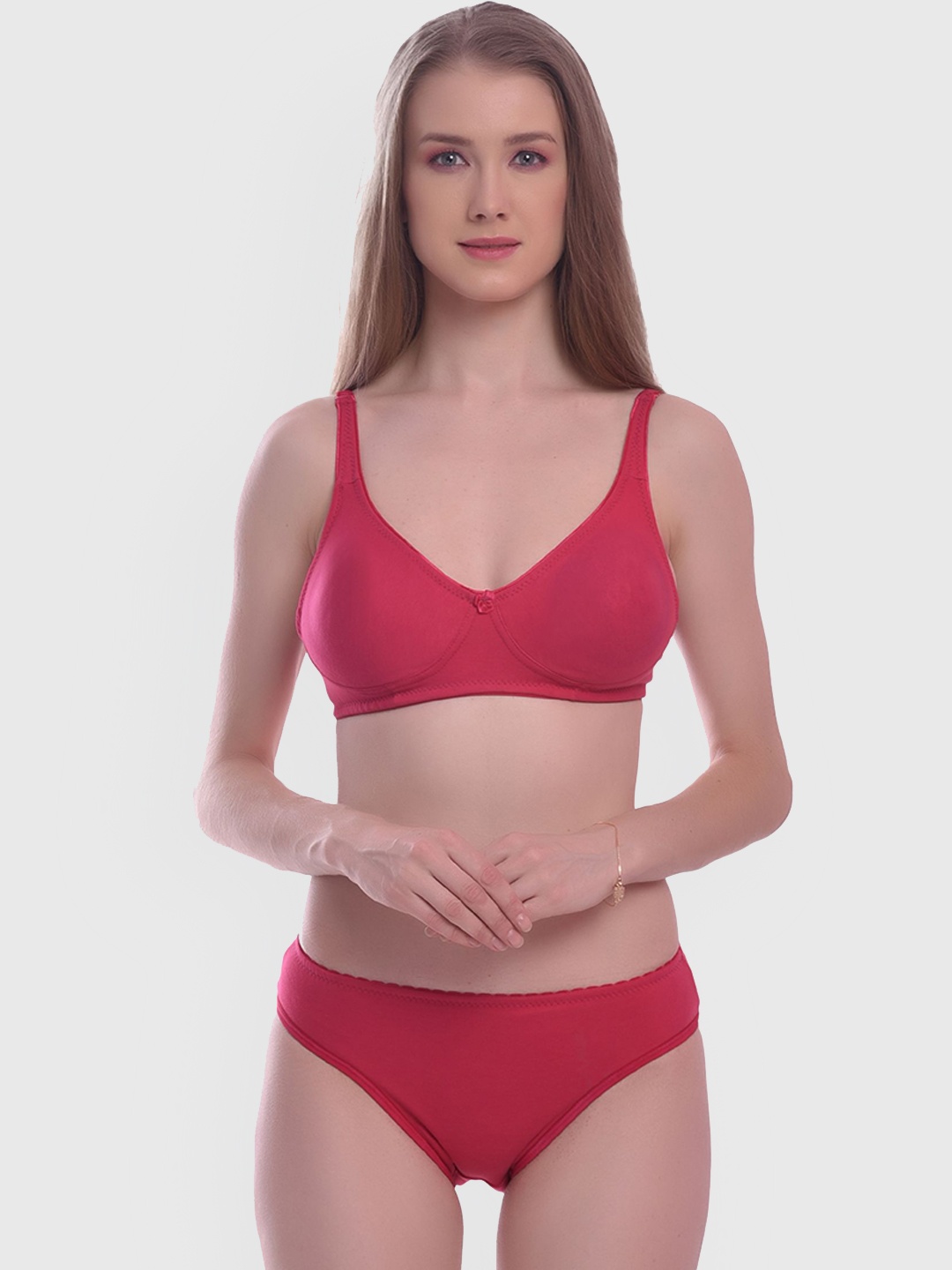 

elina Non Padded Cotton Lingerie Set, Red