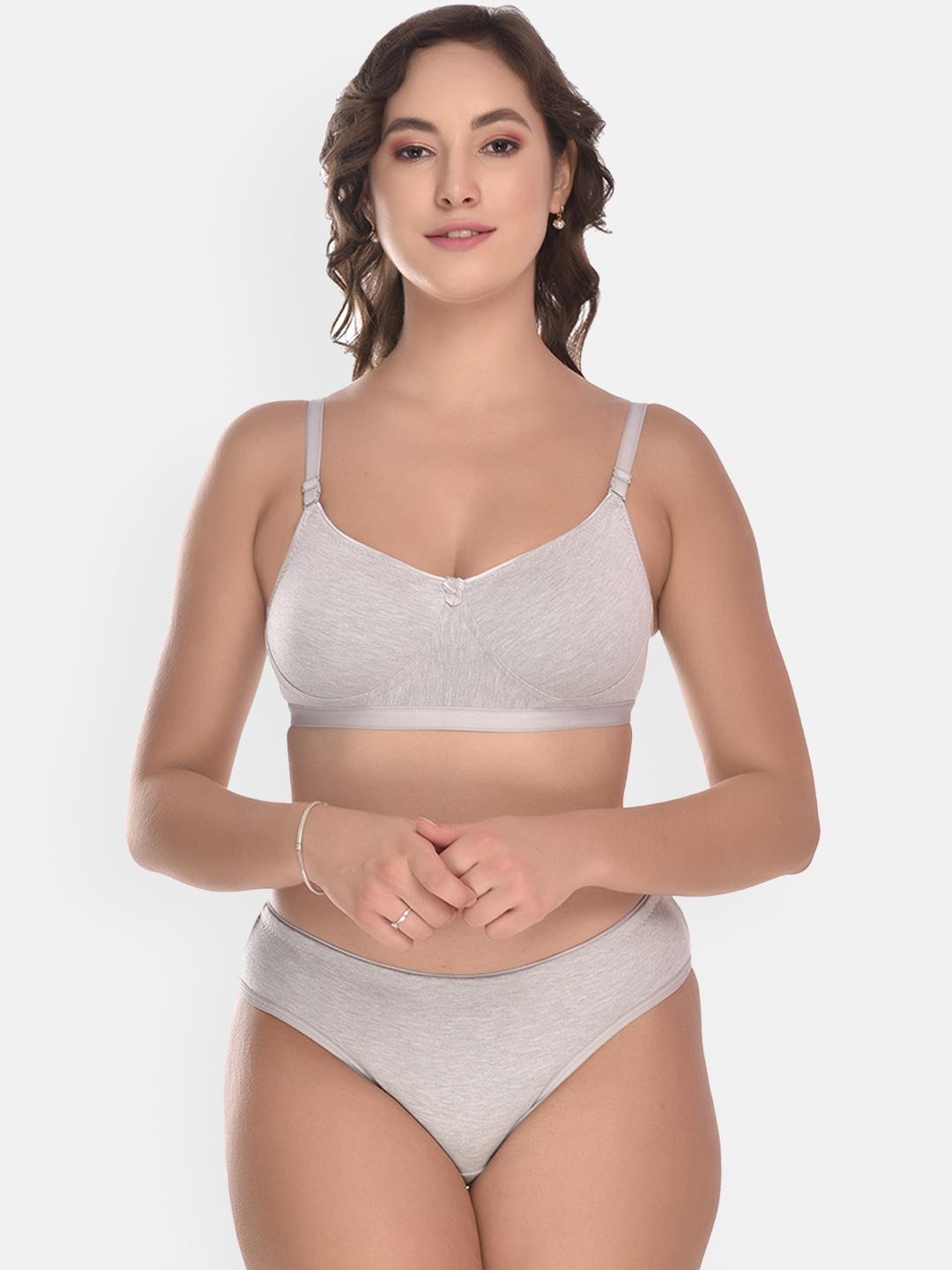 

elina Non Padded Cotton Lingerie Set, Grey