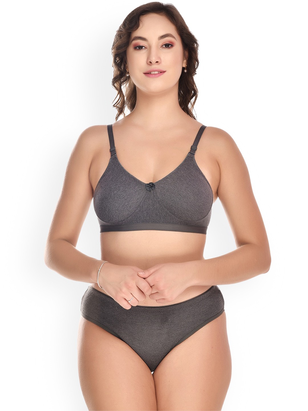 

elina Non Padded Cotton Lingerie Set, Grey melange