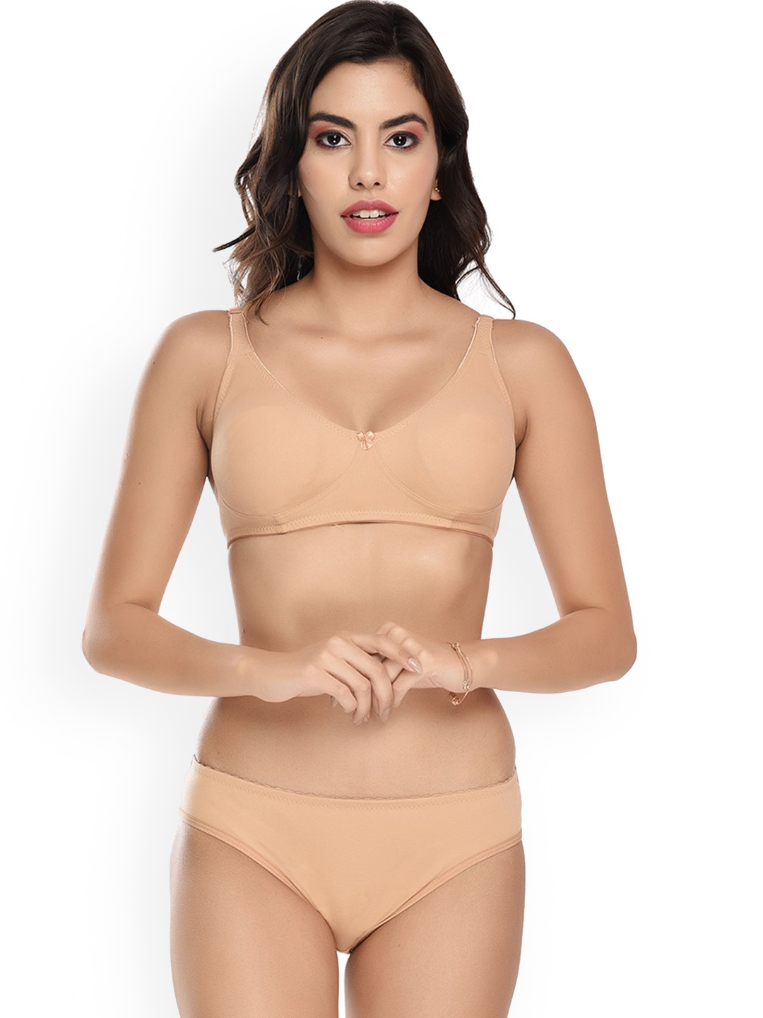

elina Non Padded Cotton Lingerie Set, Beige