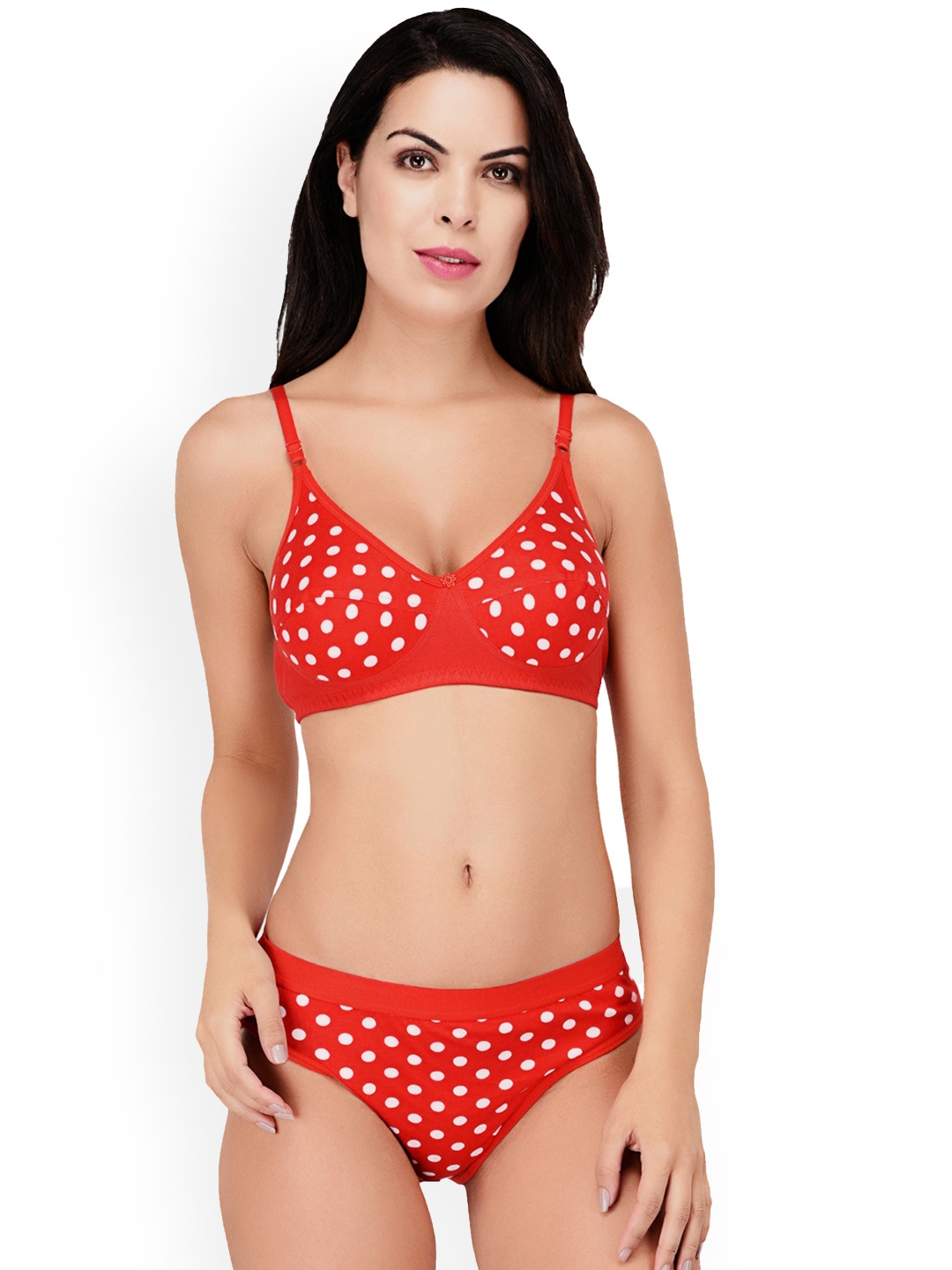 

elina Printed Non Padded Cotton Lingerie Set, Red