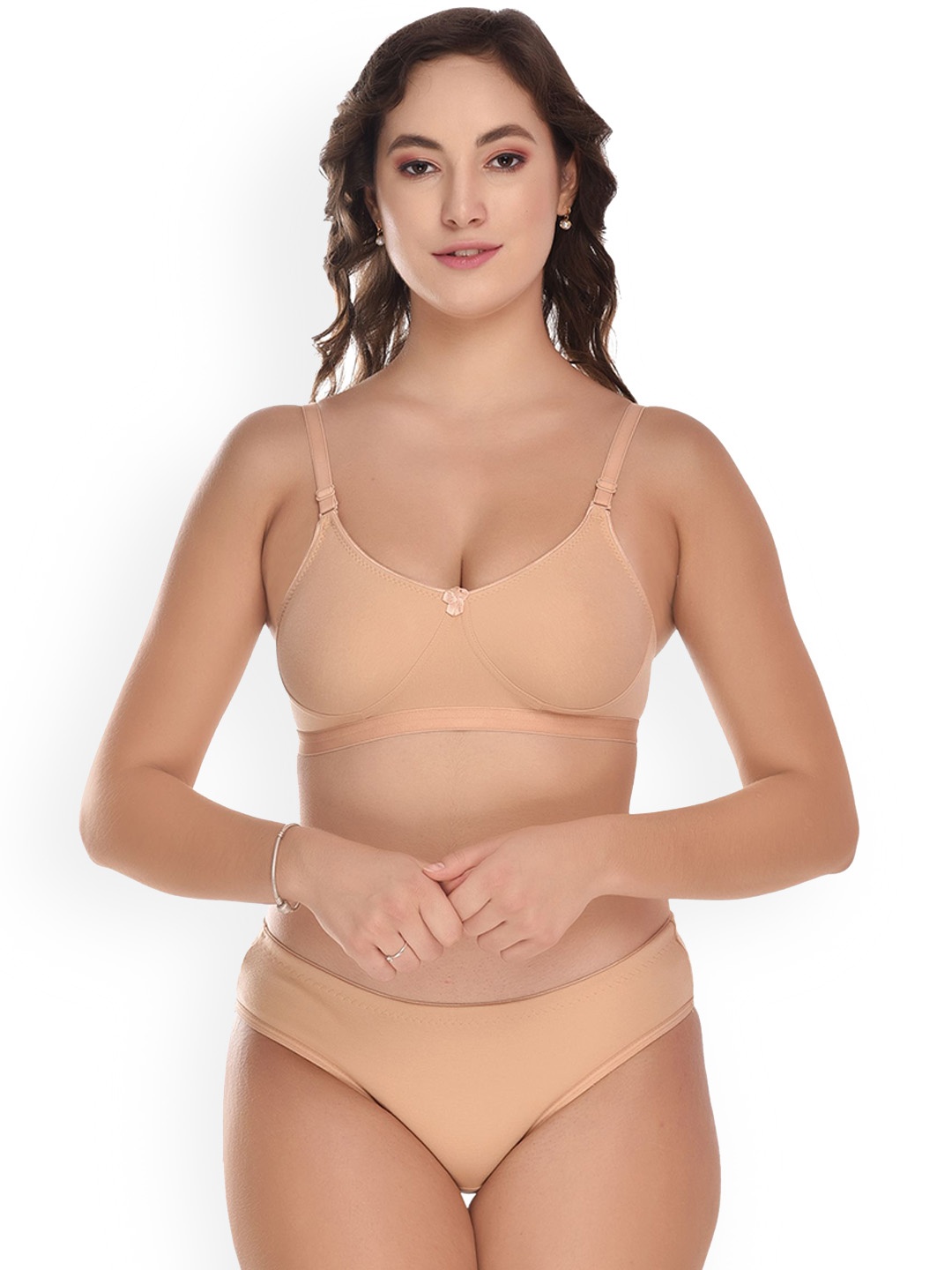 

elina Non Padded Cotton Lingerie Set, Beige
