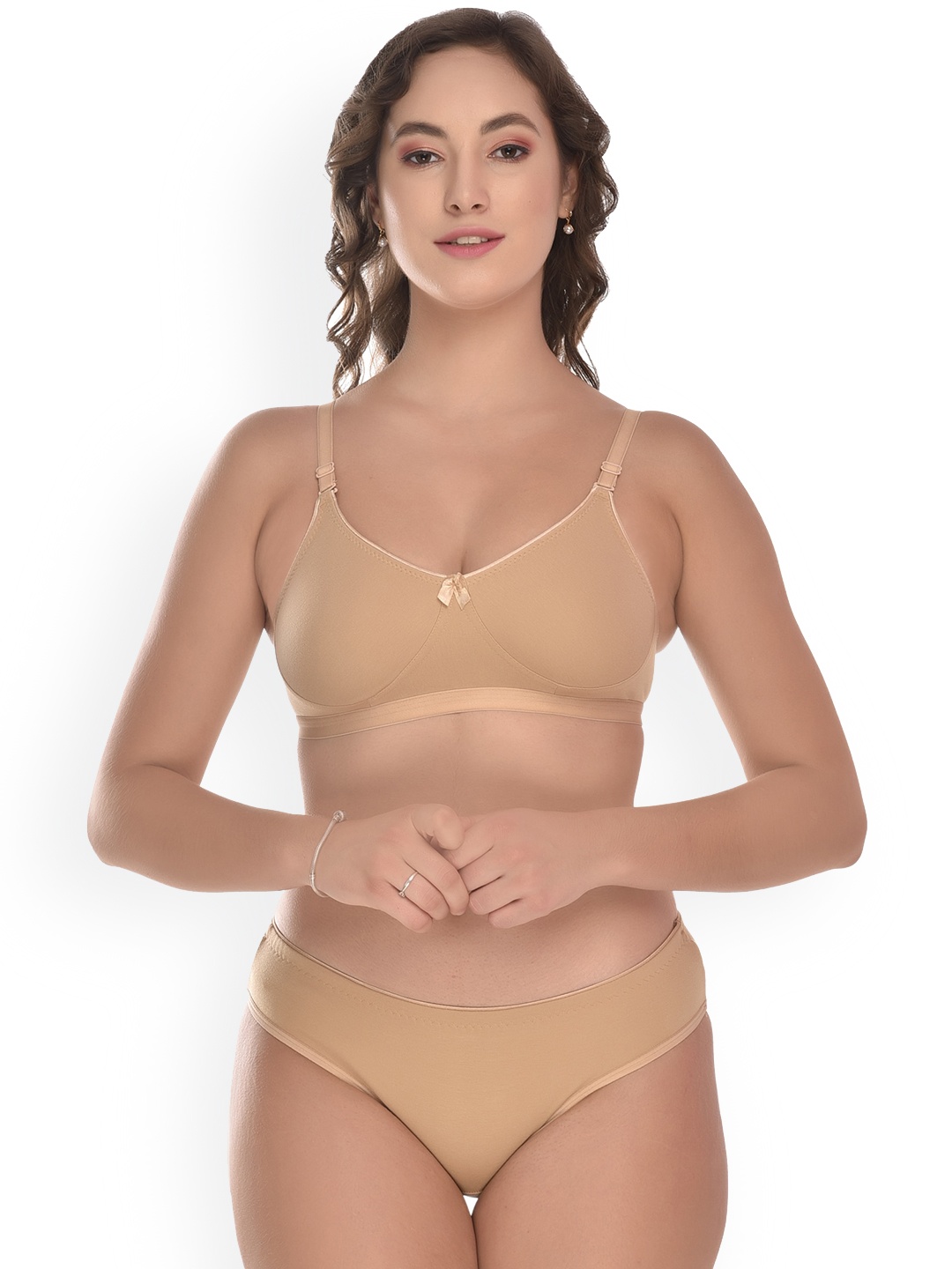 

elina Non Padded Cotton Lingerie Set, Beige