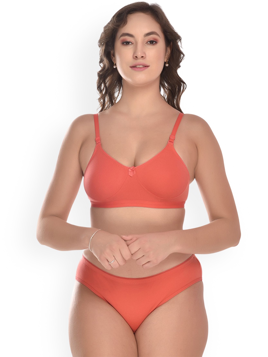 

elina Non Padded Cotton Lingerie Set, Orange