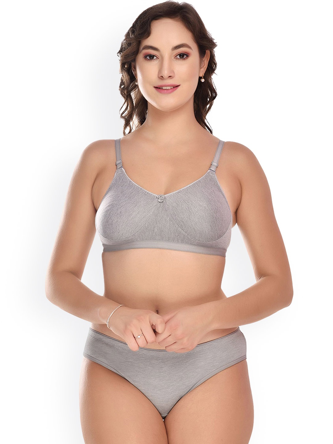 

elina Non Padded Cotton Lingerie Set, Grey