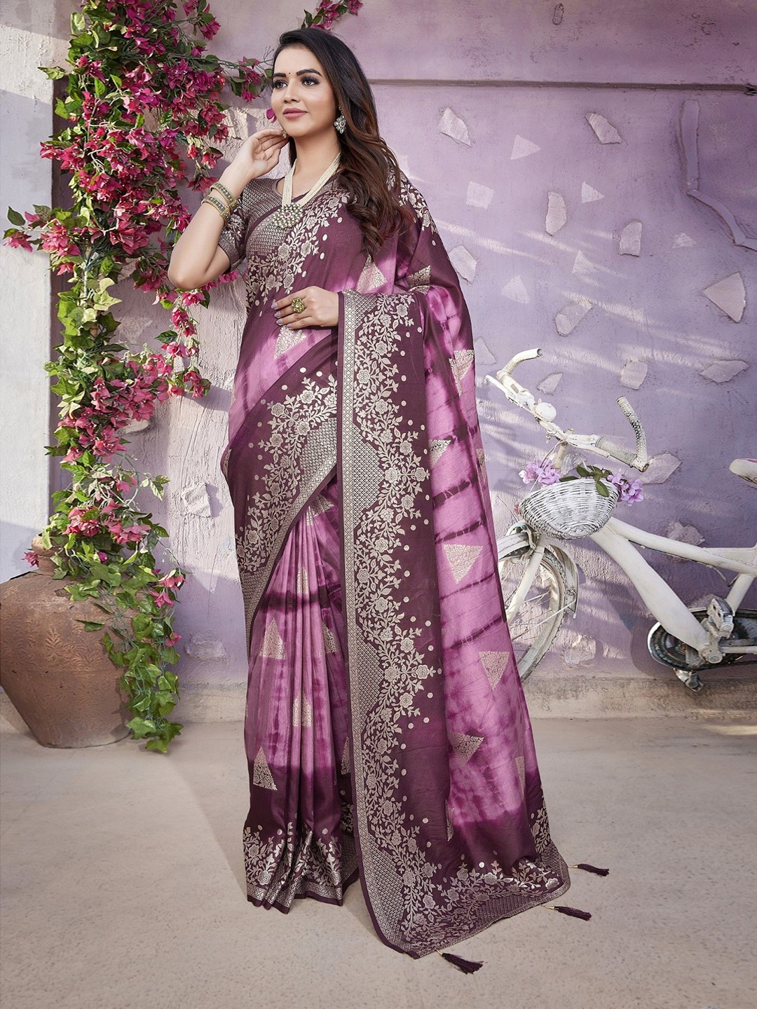 

LeeliPeeri Designer Ethnic Motifs Zari Chanderi Saree, Purple
