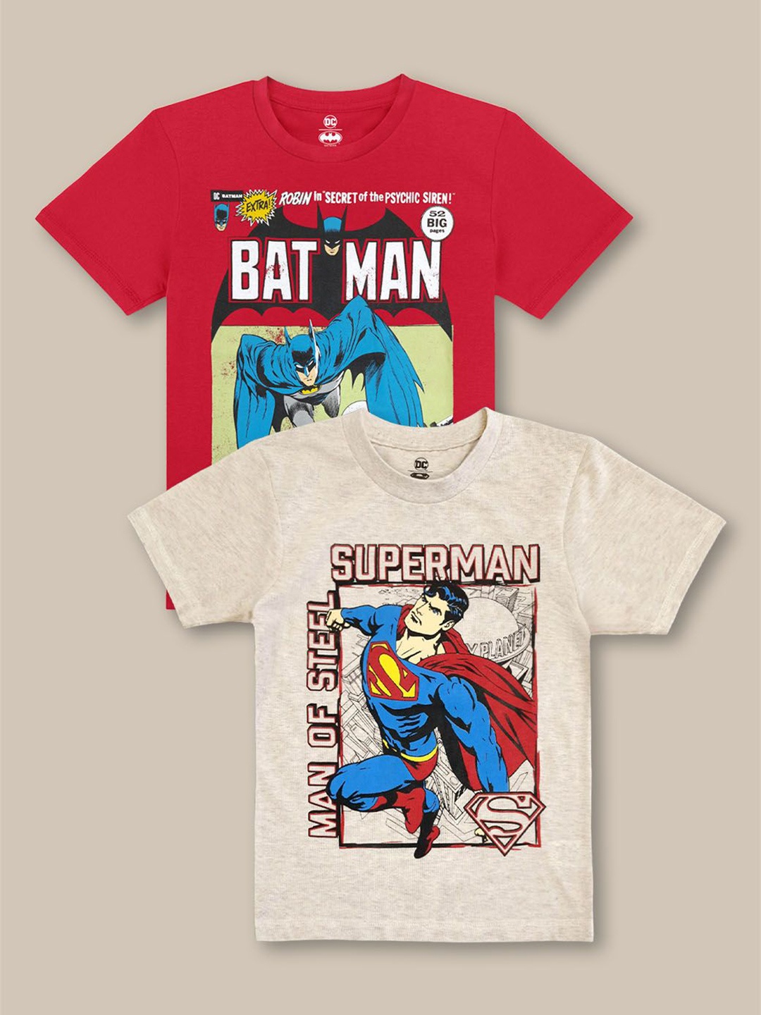 

Kids Ville Boys Pack Of 2 Dc Comics Printed Pure Cotton T-Shirts, Red