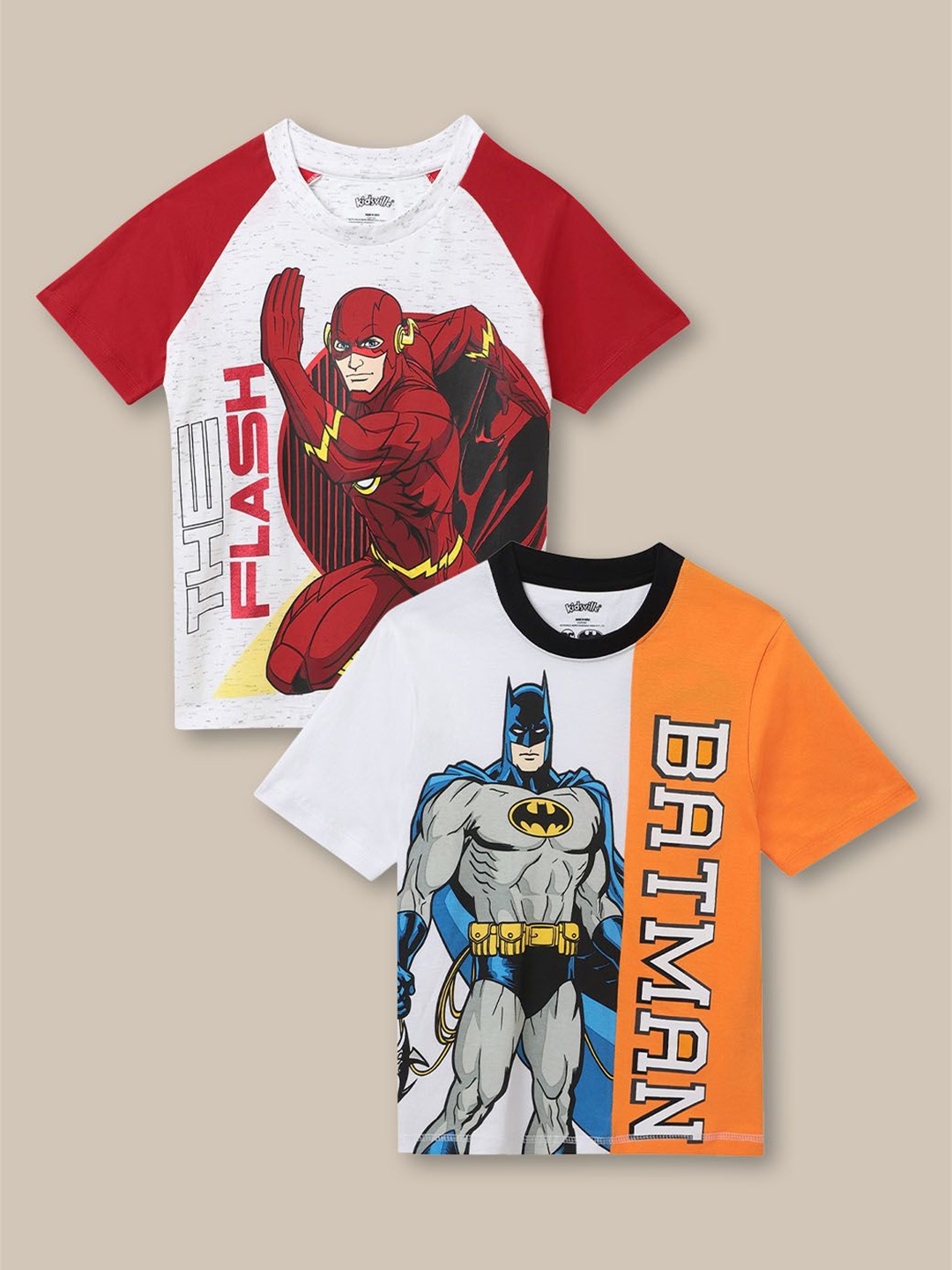 

Kids Ville Boys Pack Of 2 Graphic Dc Comics Printed Pure Cotton T-Shirts, Red