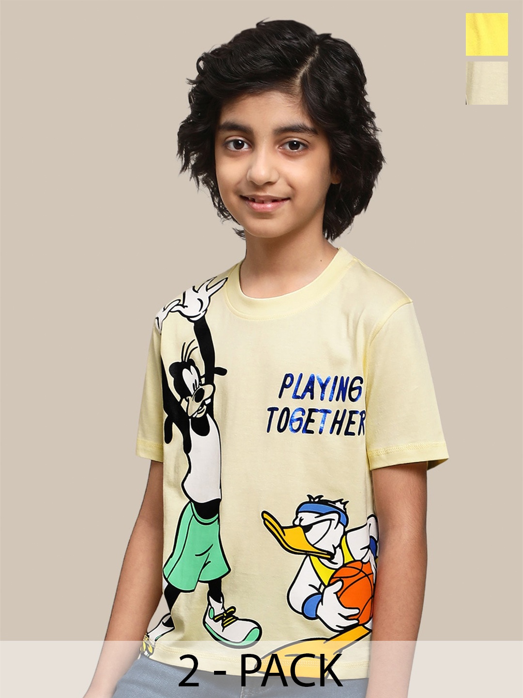 

Kids Ville Boys Pack Of 2 Dc Comics Printed Pure Cotton T-Shirts, Yellow