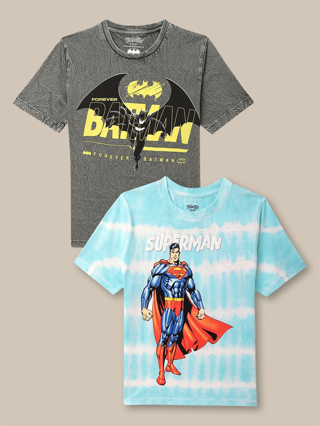 

Kids Ville Boys Pack Of 2 Dc Comics Printed Pure Cotton T-Shirts, Blue