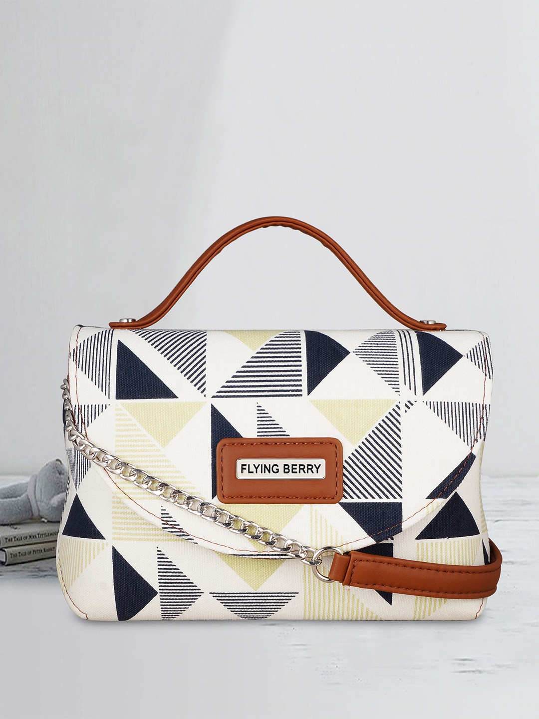 

FLYING BERRY Geometric Printed Structured Handheld Bag, Cream