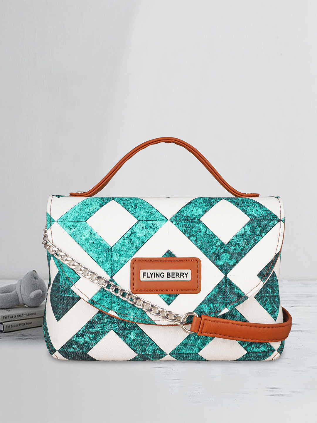 

FLYING BERRY Geometric Printed Structured Crossbody Handheld Bag, Green