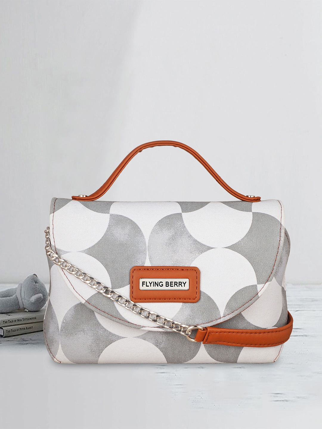 

FLYING BERRY Geometric Printed Structured Canvas Sling Bag, White