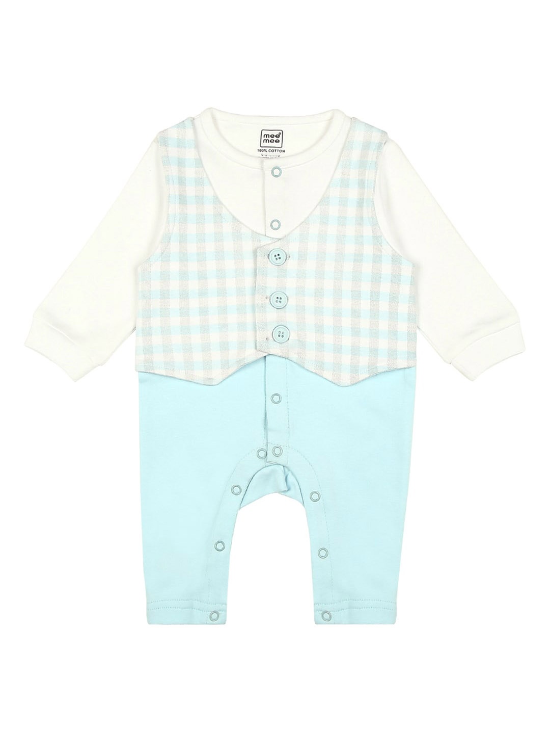 

MeeMee Infants Checked Rompers, Blue