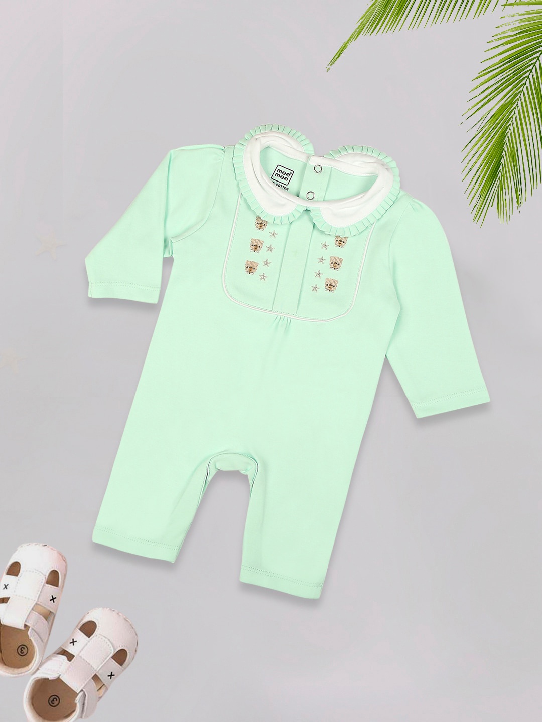 

MeeMee Infants Embroidered Rompers, Green