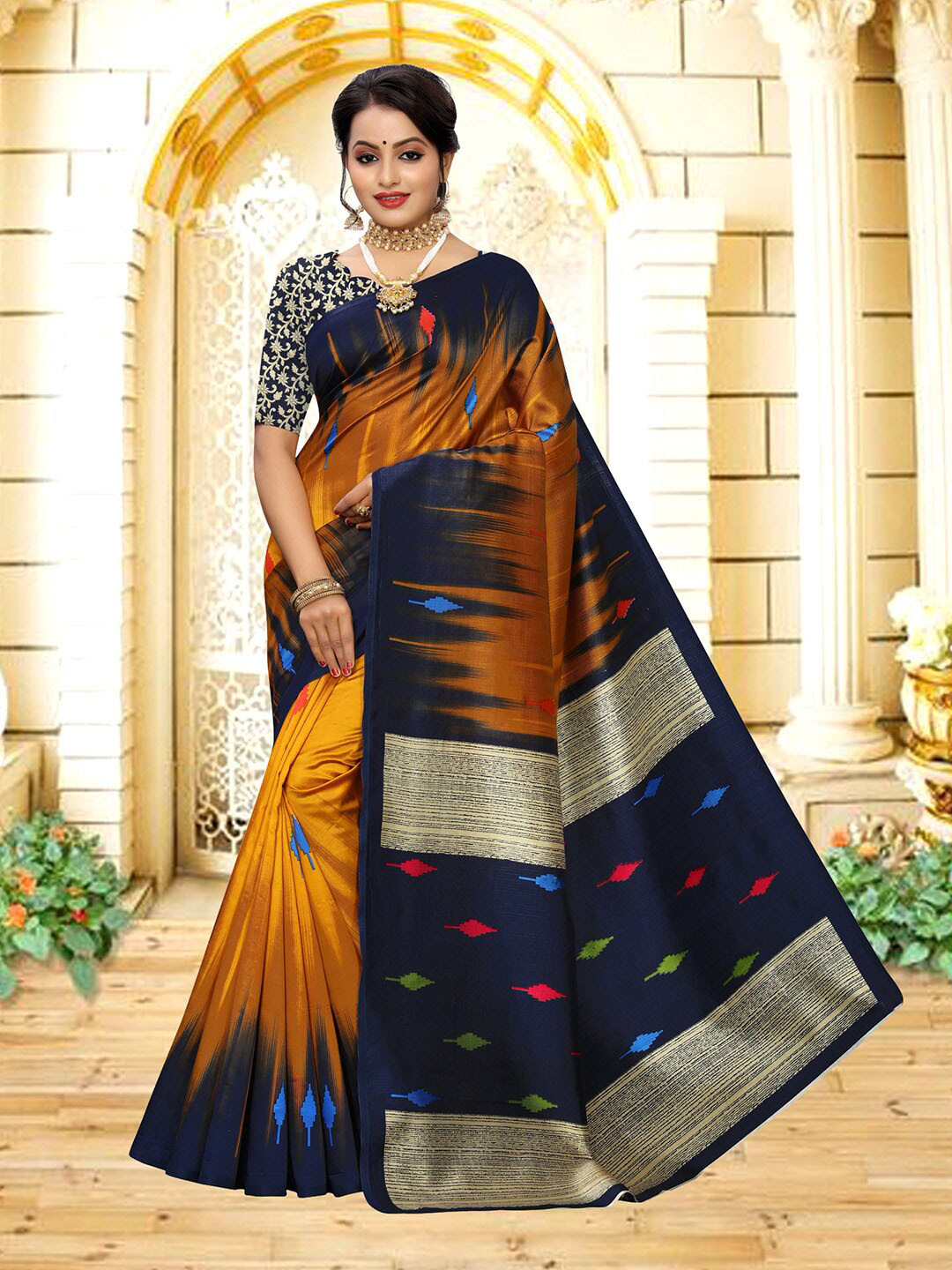 

Satrani Geometric Saree, Navy blue