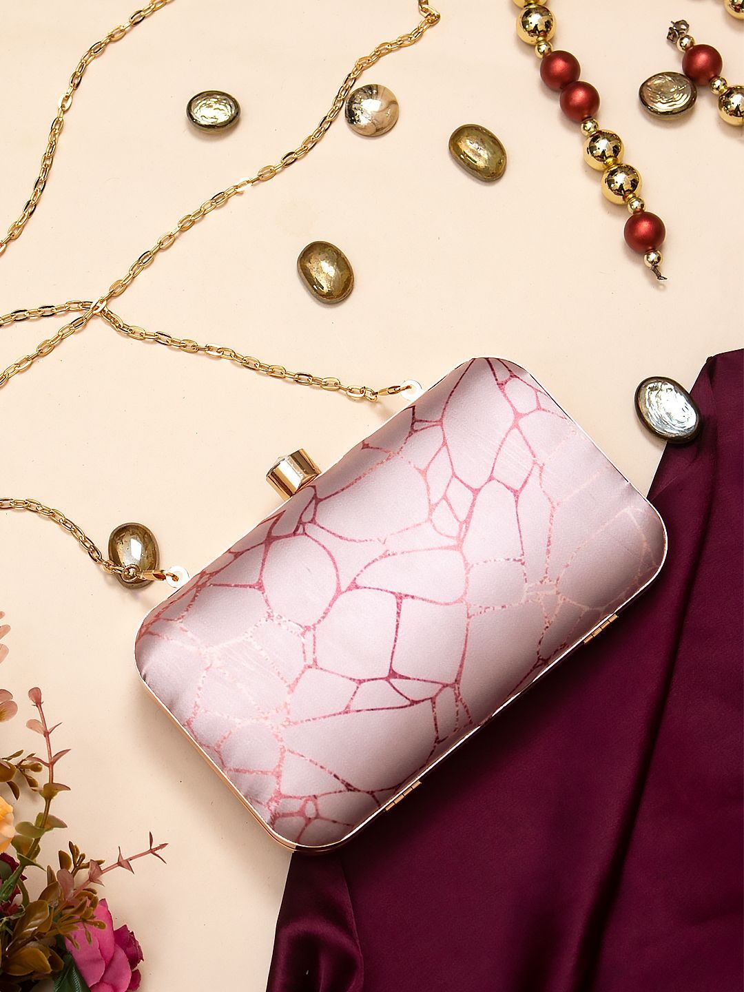 

Sangria Pink Printed Box Clutch