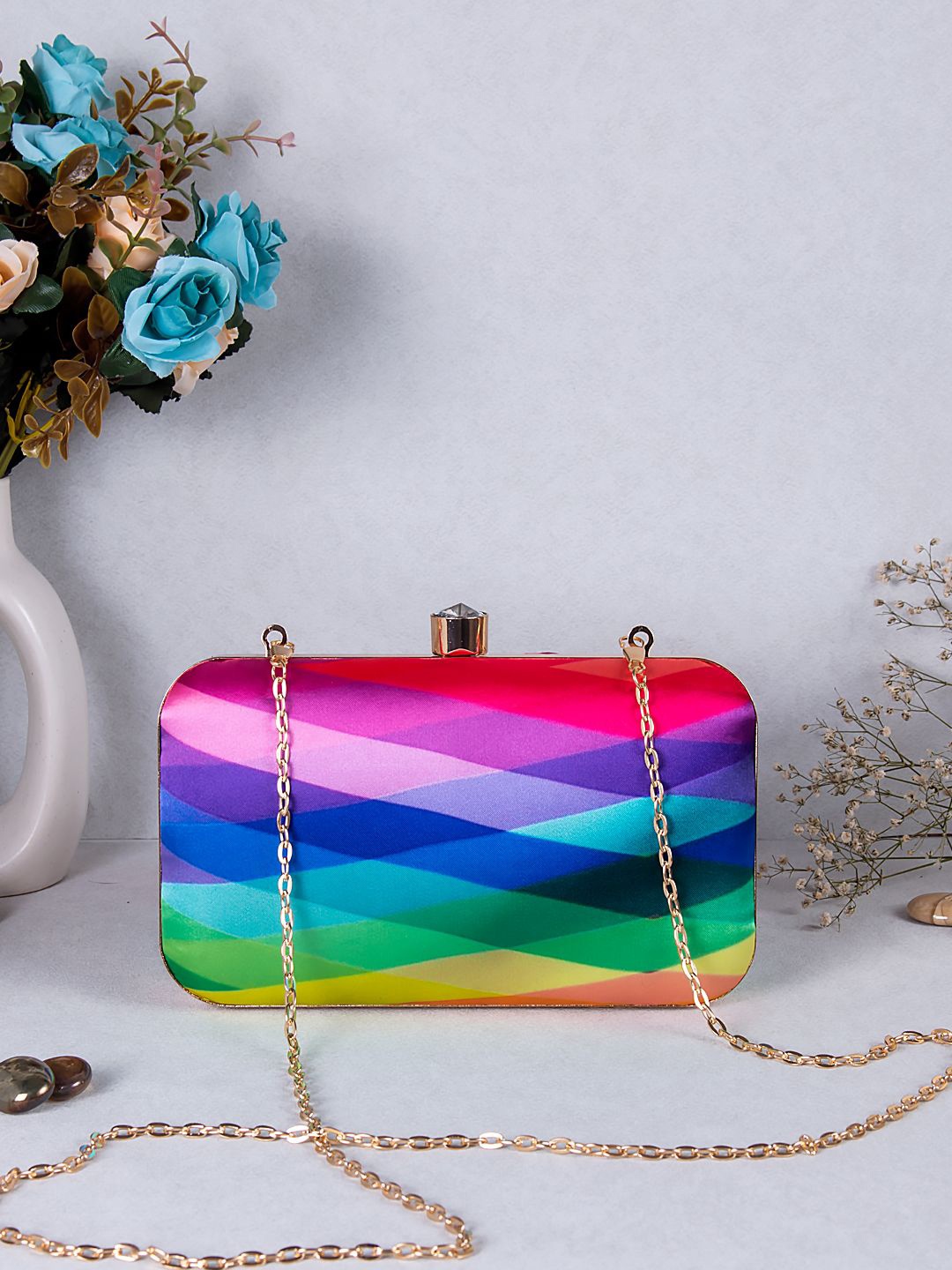 

Sangria Printed Box Clutch, Pink