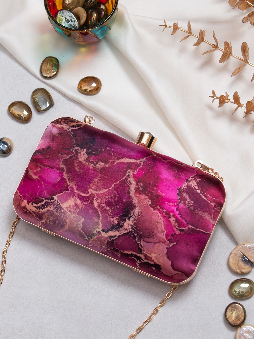 

Sangria Purple Printed Box Clutch