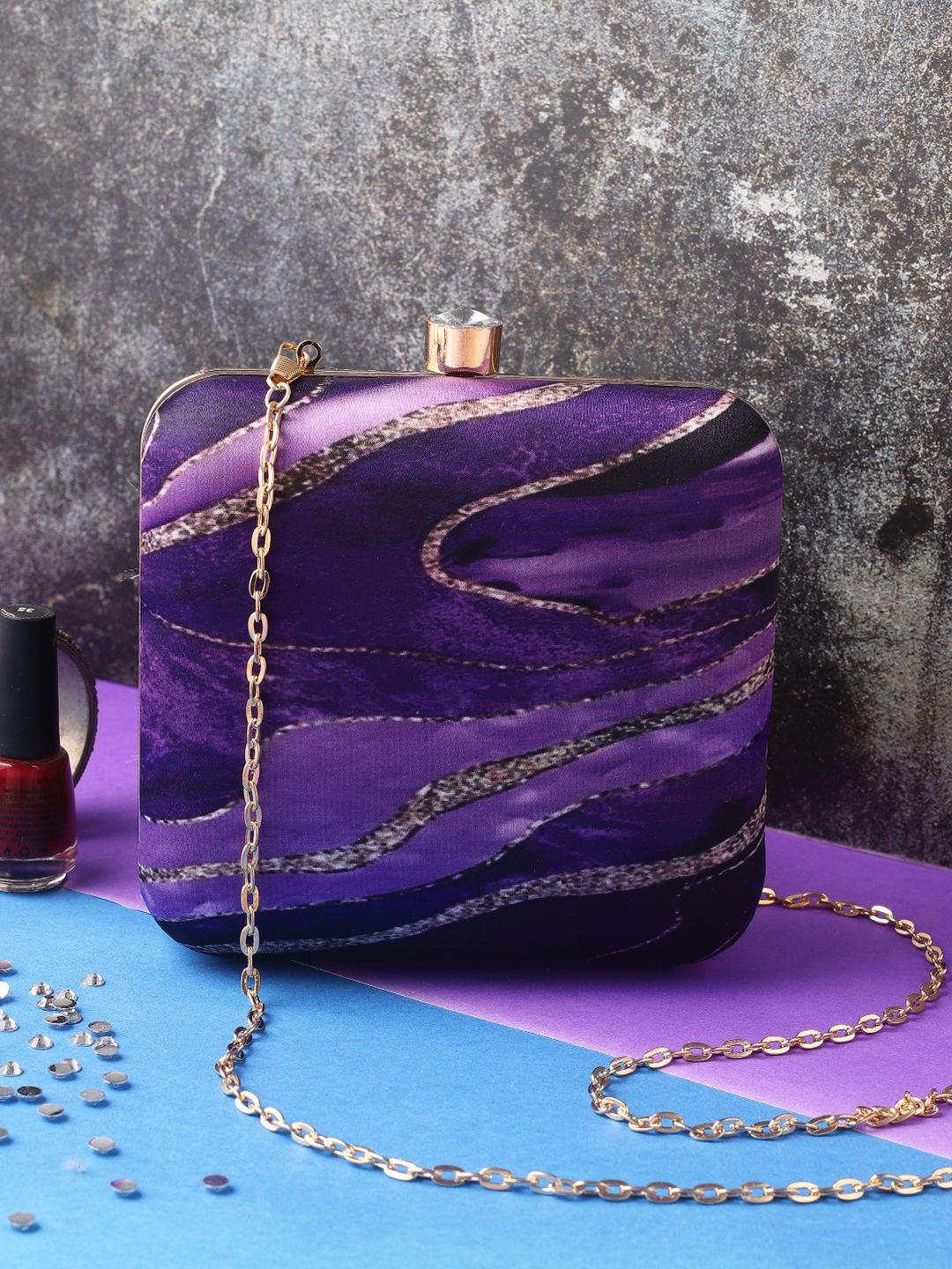 

Sangria Purple Printed Box Clutch