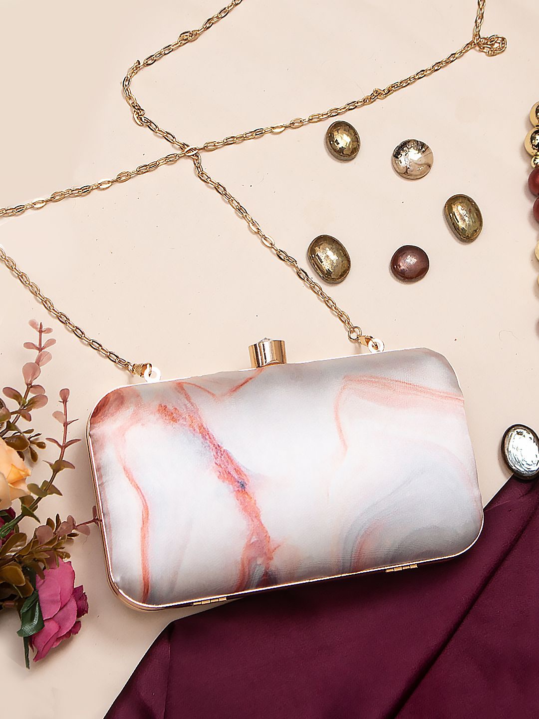 

Sangria Pink Abstract Printed Box Clutch