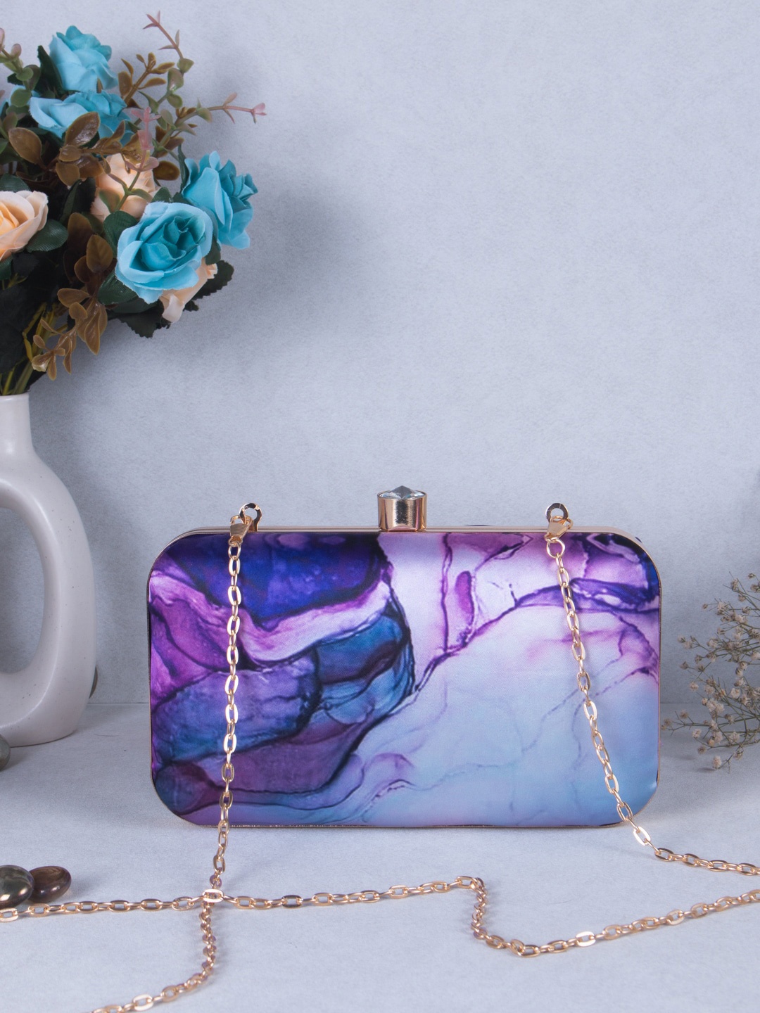 

Sangria Purple Printed Box Clutch