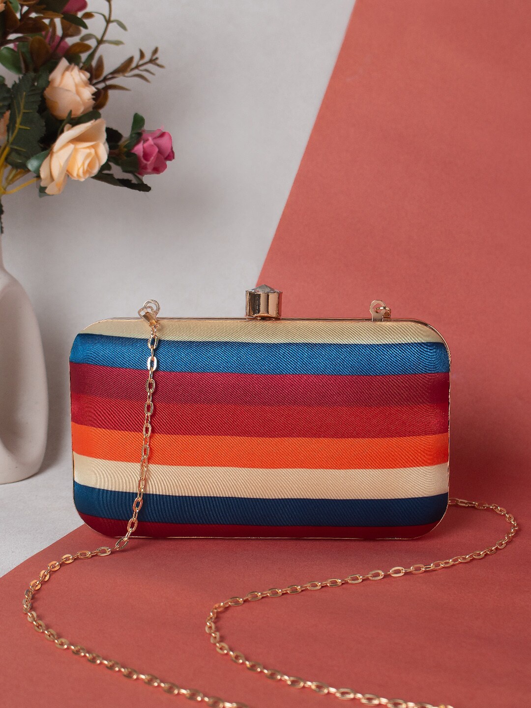 

Sangria Red Striped Box Clutch
