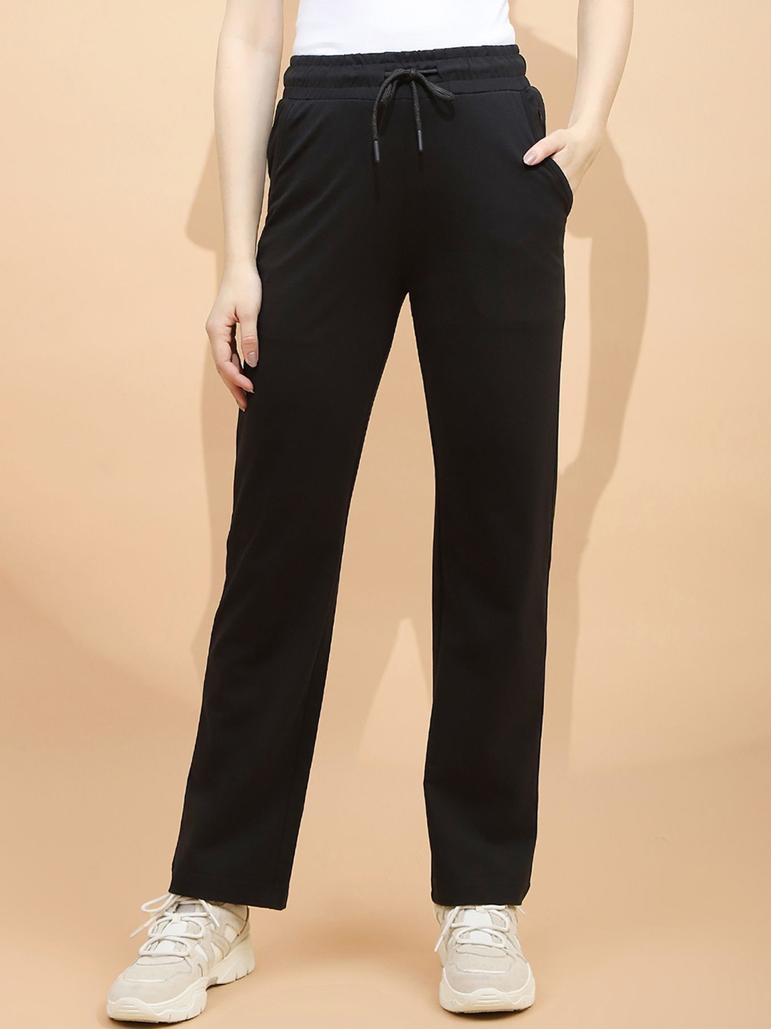 

Global Republic Women Smart Mid-Rise Easy Wash Cotton Trouser, Black