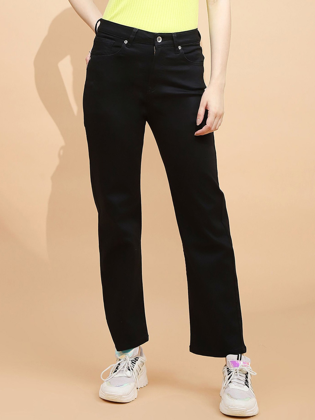 

Global Republic Women Smart Mid-Rise Easy Wash Trouser, Black