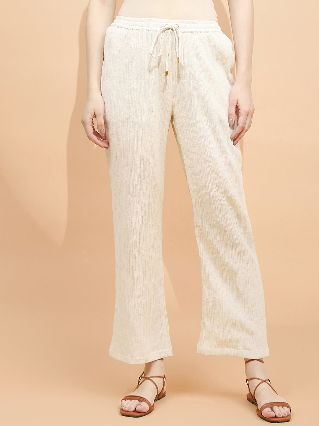 

Global Republic Women Smart Mid-Rise Loose Fit Easy Wash Linen Parallel Trouser, Beige