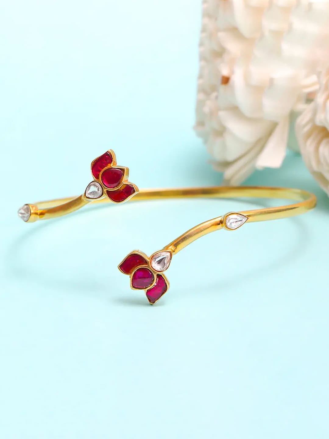 

Unniyarcha 92.5 Silver Gold-Plated Stones Studded Cuff Bracelet