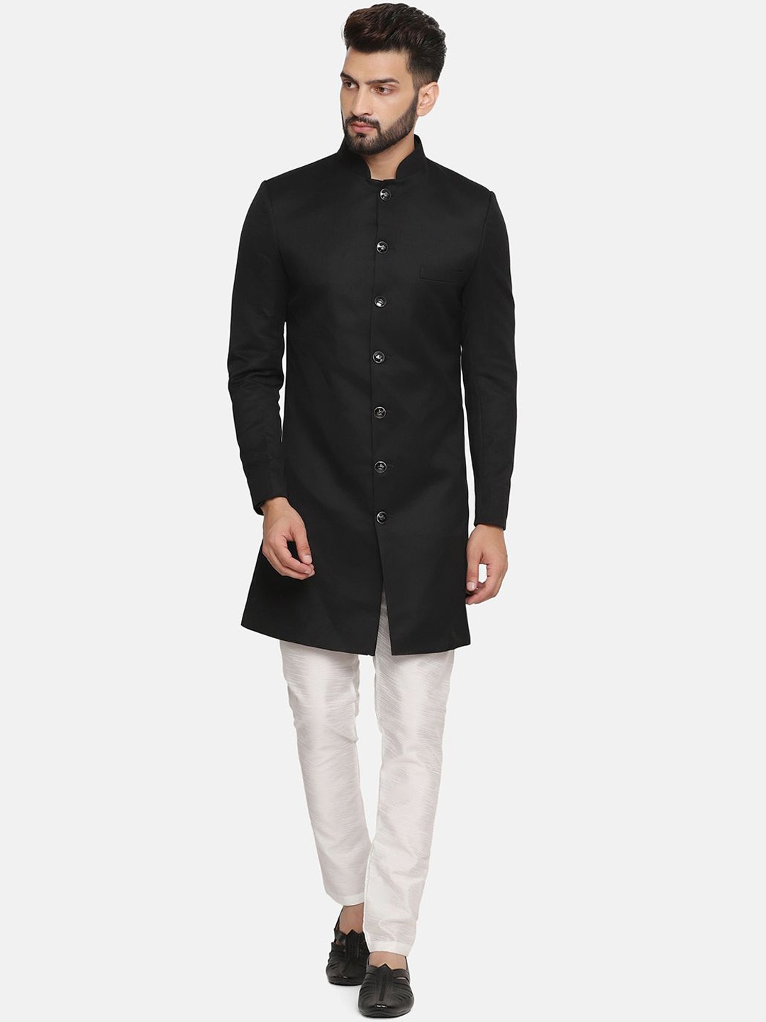 

TAHVO Men Cotton Sherwani Set, Black