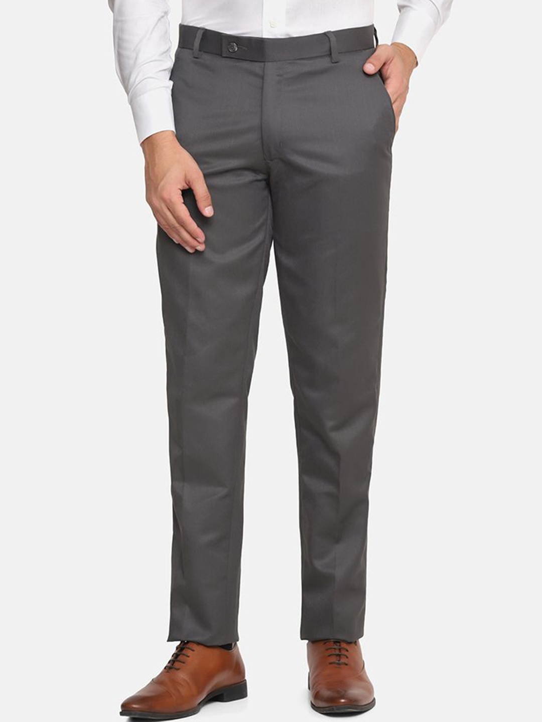 

TAHVO Men Relaxed Straight Leg Mid-Rise Formal Trousers, Grey